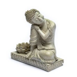 Boeddha met kaarshouder steengrijs