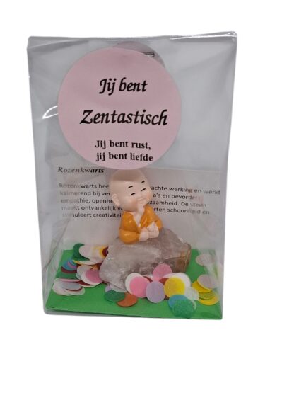 AdelaArT –  Boeddha Monnik – Jij bent Zentastisch - edelsteen met Boeddha - collector’s item - rozenkwarts - Afbeelding 2