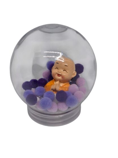 AdelaArT – Pompons Bol - Boeddha Monnik – edelsteen bergje met Boeddha in bol - Collectors Item - Bol Boeddha paars 01