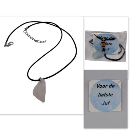 Lieve Juf - Voor de liefste Juf - Rozenkwarts edelsteen ruw ca. 2>3 cm aan een ketting