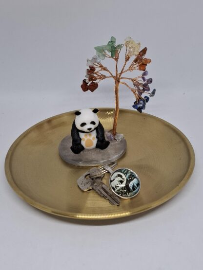 AdelaArT – Presenteer-, Sieraad- en Serveerschaaltje - Geluksboom met Panda - rozenkwarts edelsteentjes - collector’s item - goudkleur Schaal rond 17cm - Afbeelding 5