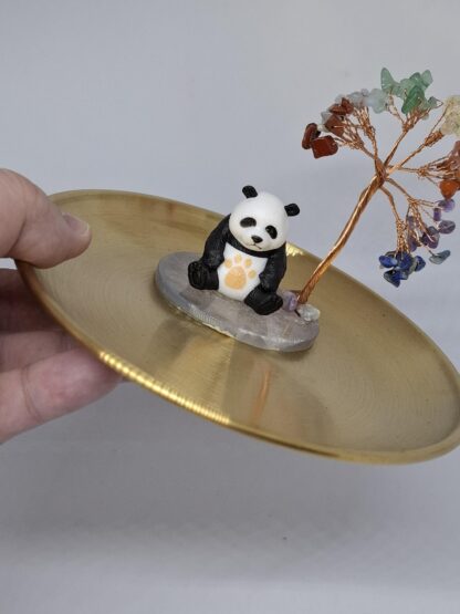 AdelaArT – Presenteer-, Sieraad- en Serveerschaaltje - Geluksboom met Panda - rozenkwarts edelsteentjes - collector’s item - goudkleur Schaal rond 17cm - Afbeelding 3